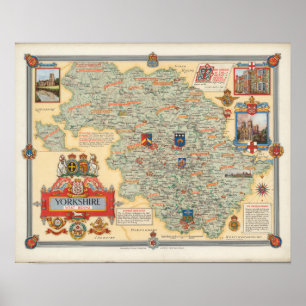 Affiche A Map of Yorkshire: West Riding