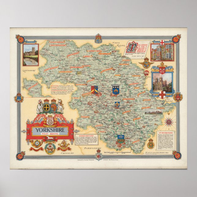 Affiche A Map of Yorkshire: West Riding (Devant)