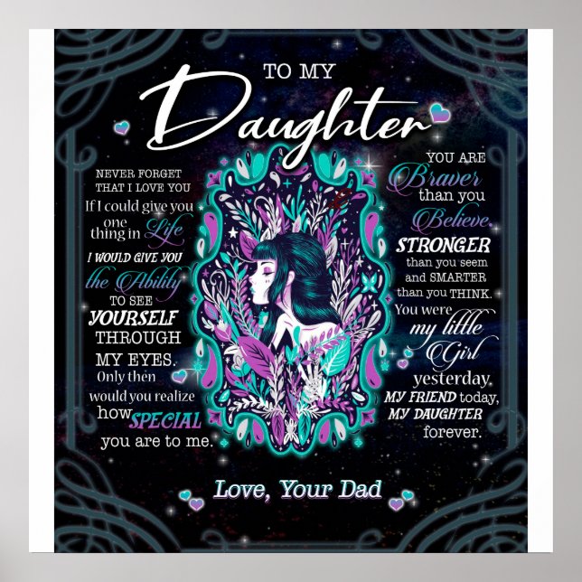 Affiche À Mon Cadeau Fille, Lettre À La Fille De Papa (Devant)