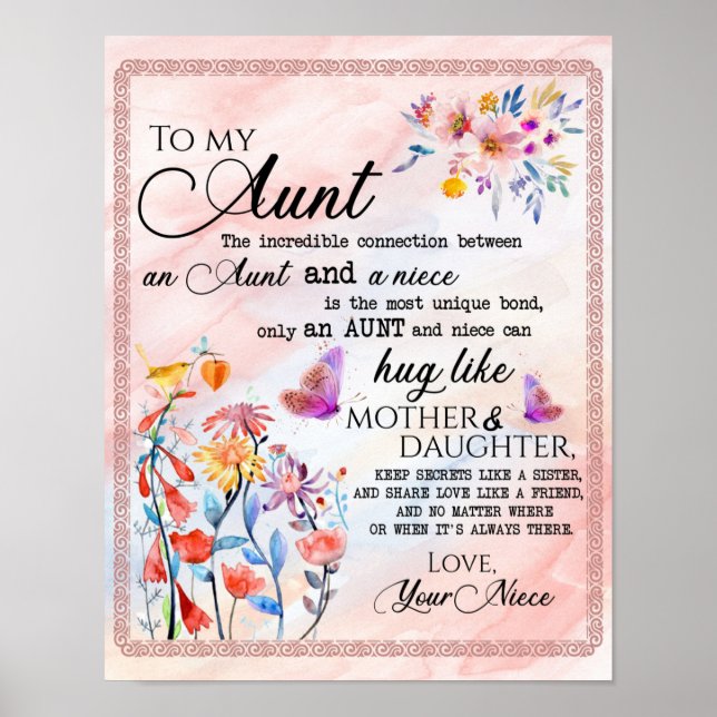 Affiche À Mon Cadeau Tante, Cadeau Papillon De La Nièce (Devant)