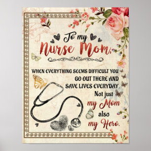 Affiche À Mon Infirmière Maman Cadeau, Floral lettre d'amo