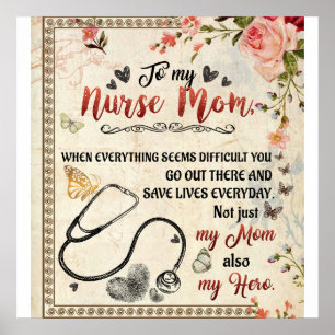 Affiche À Mon Infirmière Maman Cadeau, Floral lettre d'amo