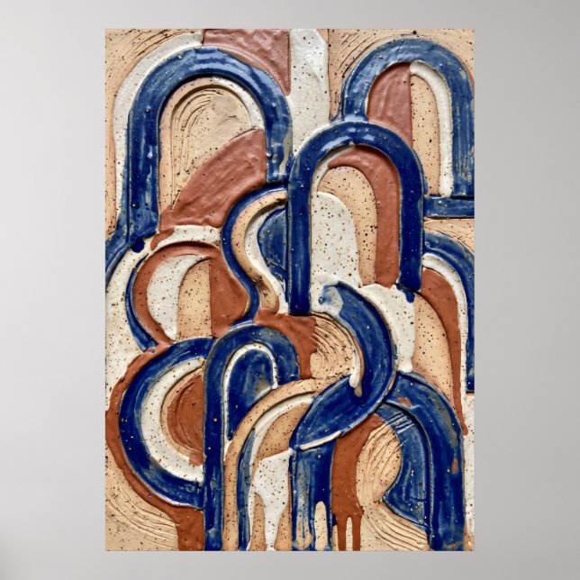 Affiche à motif d'arche en terre cuite bleue (Devant)