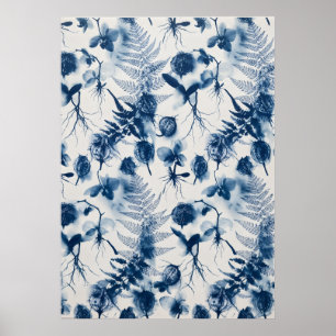Affiche à motif de racines d'orchidée indigo et de