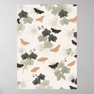 Affiche à motif d'orchidée papillon de sage charbo