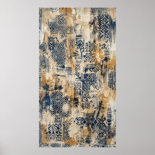Affiche à motif en détresse Indigo Ochre