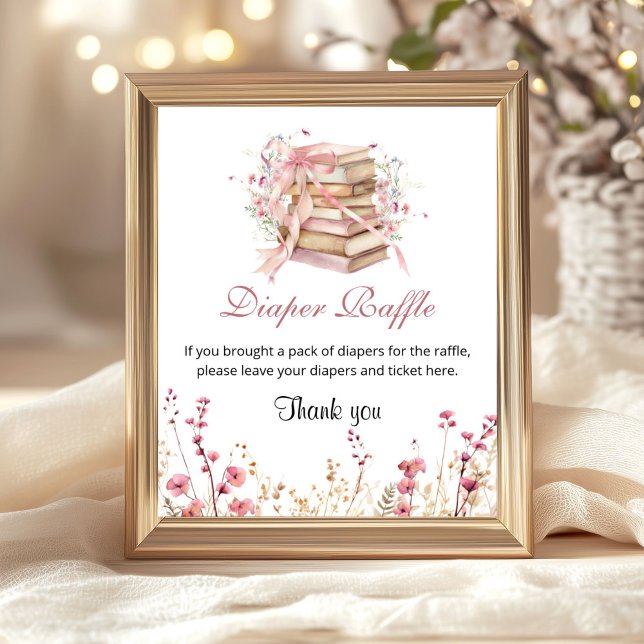 Affiche A New Chapter Begin Books Diaper Raffle Sign (A new chapter begin Pink coquette diaper raffle baby shower sign)