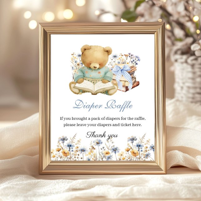 Affiche A New chapter will soon Begin Books Diaper Raffle (A new Chapter will soon Begin Baby Shower Sign)