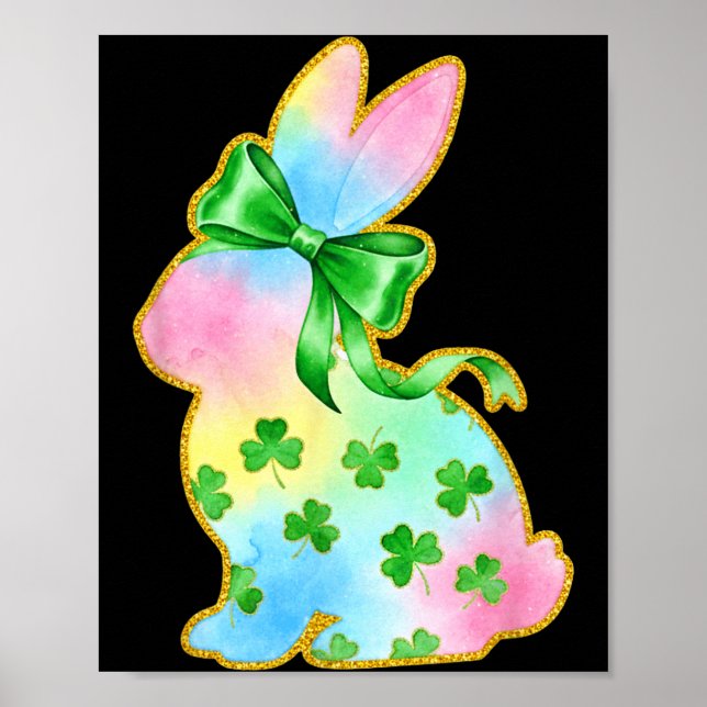Affiche A Rainbow Rabbit With Green Bow And Shamrock St Pa (Devant)