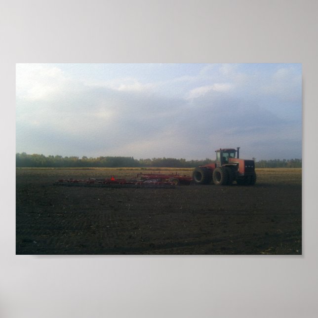 Affiche A Red Tractor Resting On The Open Fields... (Devant)