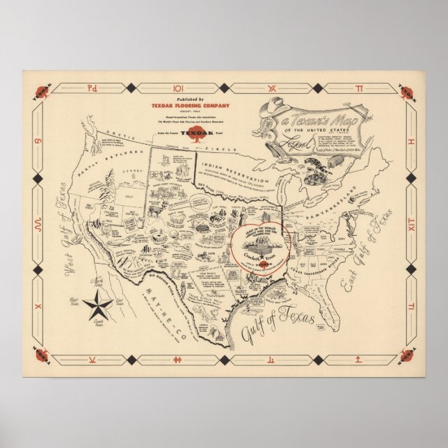 Affiche A Texan's Map of the United States (Devant)