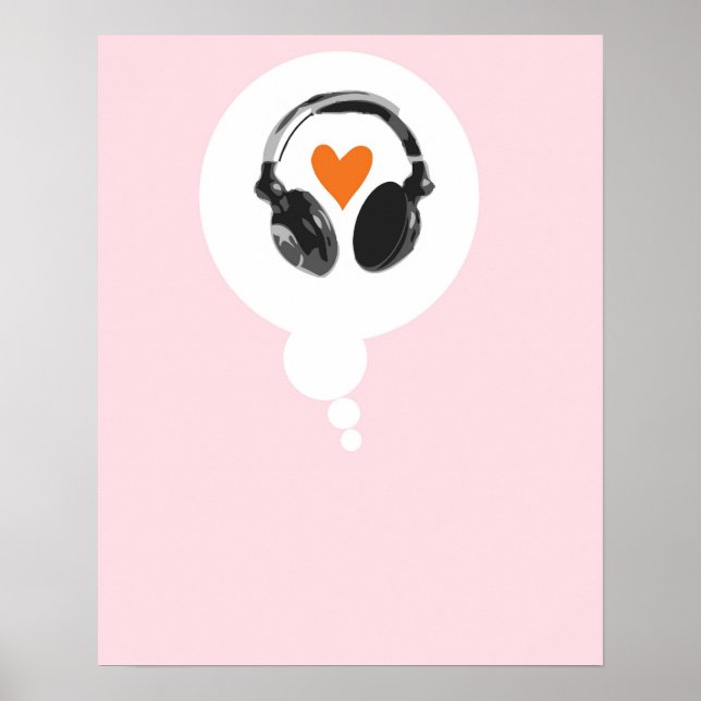Affiche A thought bubble with a heart and headphones (Devant)