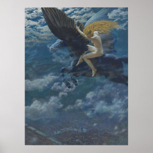 Affiche A Valkyrie rides a winged horse - Dream Idyll 