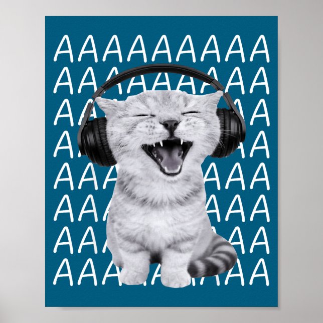 Affiche Aaaa Screaming Cat Meme Wearing Headphones Cat Int (Devant)