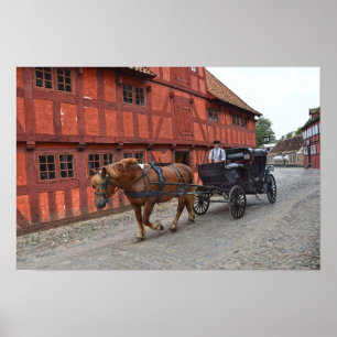 Affiche Aarhus, Danemark, cheval et buggy