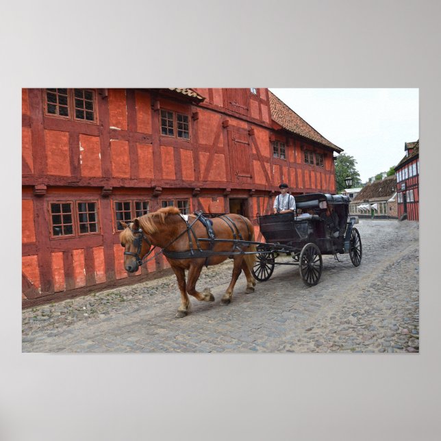 Affiche Aarhus, Danemark, cheval et buggy (Devant)