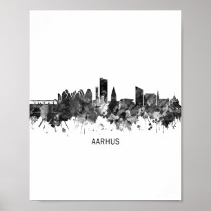 Affiche Aarhus Danemark Skyline BW