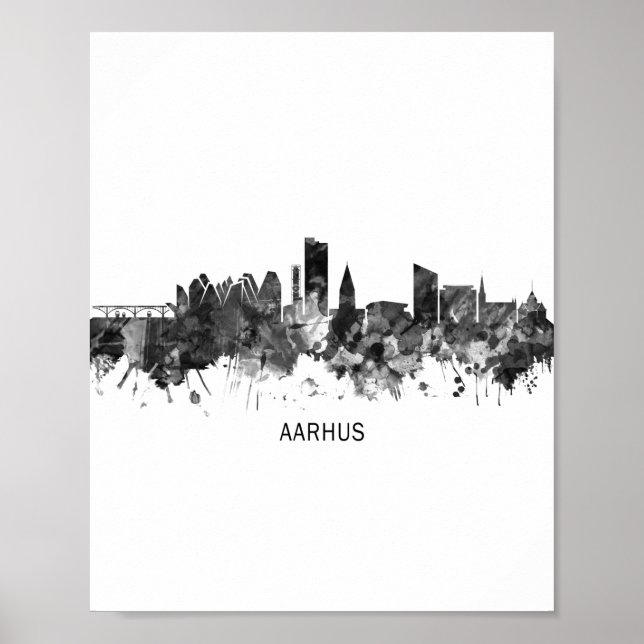 Affiche Aarhus Danemark Skyline BW (Devant)