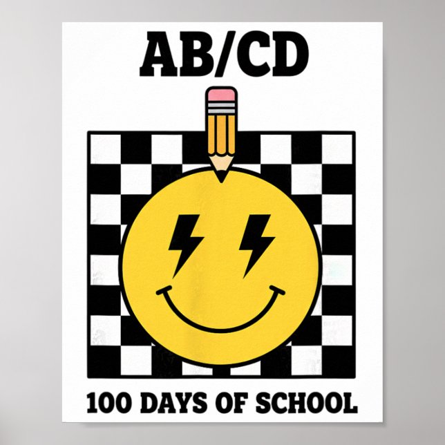 Affiche Ab Cd 100 Jours D'école Enfants Crayon Damier  (Devant)