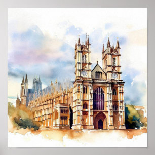Affiche Abbaye de Londres-Westminster (C), aquarelle