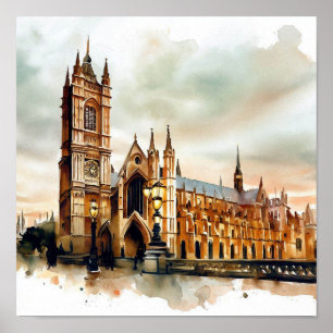 Affiche Abbaye de Londres-Westminster (D), aquarelle