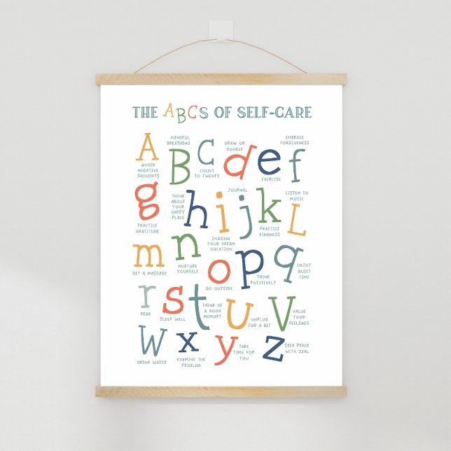 Affiche ABC des soins personnels (ABCs of self care, positive self talk, counselor office, positive affirmations, mindset posters)