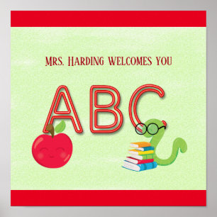 Affiche ABC Neon Letters Bookworm Reader Salle de classe