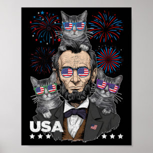 Affiche Abe Lincoln amateur de chats drôle 4 juillet indép