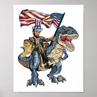 Affiche Abe Lincoln Murica T- Rex Funny 4 juillet USA Fl
