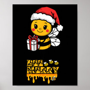 Affiche Abee Joyeux Jote Noël Abeille Avec Santa Hat Holid