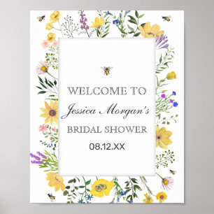 Affiche Abeille Aquarelle Et Baby shower Fleur sauvage Dél