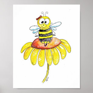 Affiche Abeille blanche mignonne sur une fleur