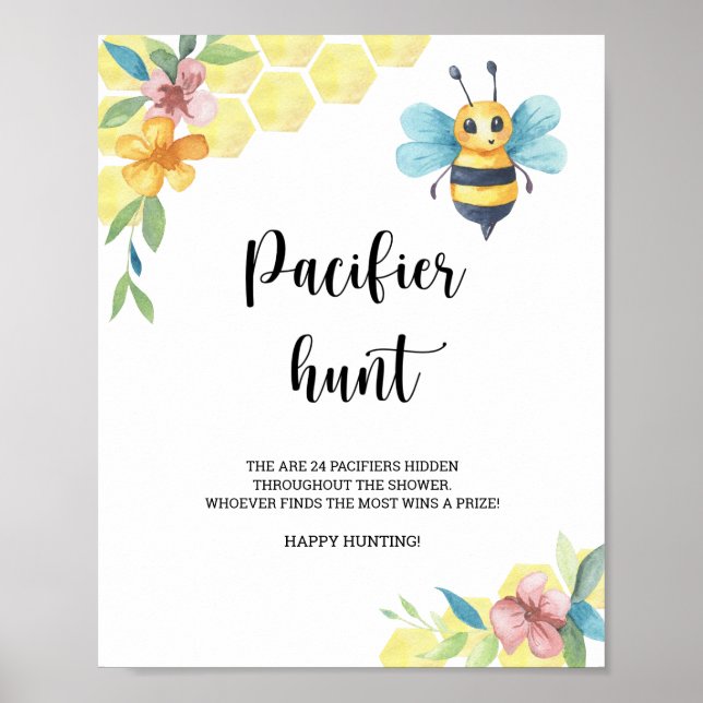 Affiche Abeille - chasse à la suce jeu de baby shower (Devant)