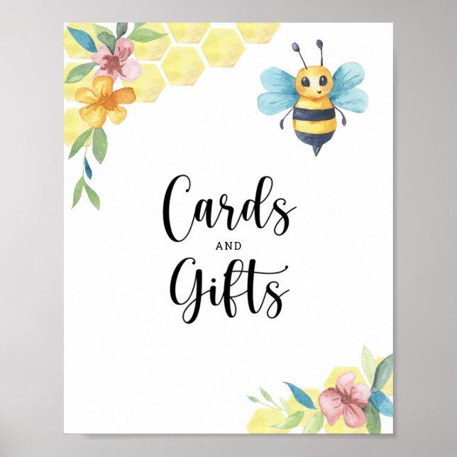 Affiche Abeille d'aquarelle cartes florales et cadeaux bab (Devant)