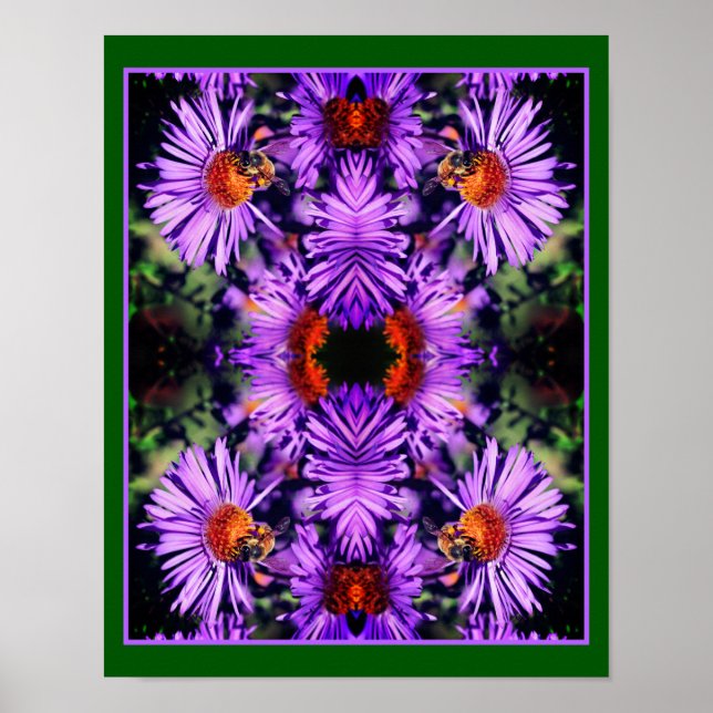 Affiche Abeille De Miel Sur Fleur D'Aster Violet Abstrait (Devant)