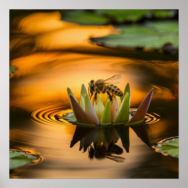 Affiche Abeille de miel sur la fleur (Devant)