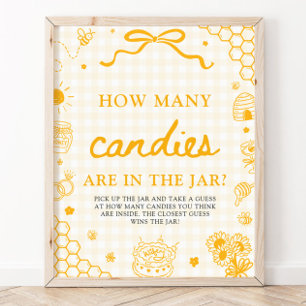 Affiche Abeille en Vichy Jaune Devinez Combien de Bonbons