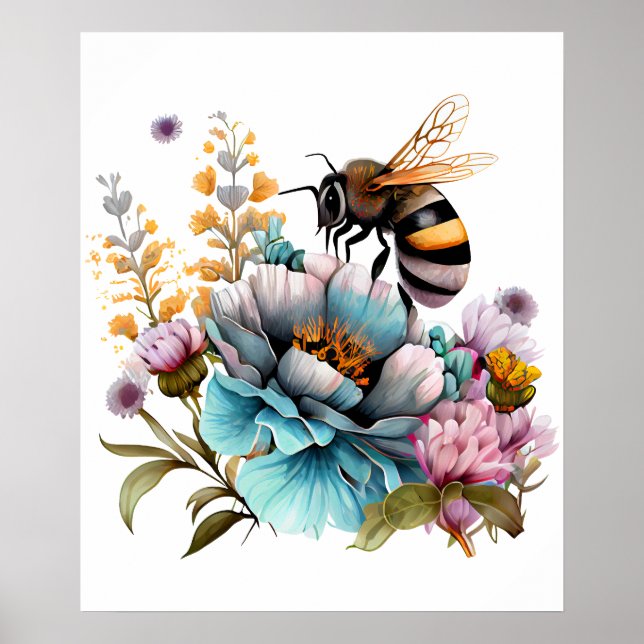 Affiche Abeille et fleurs (Devant)