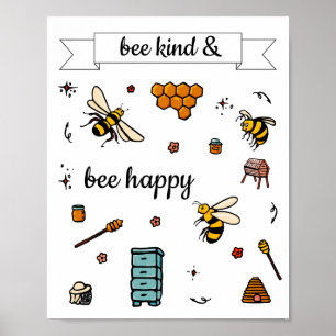 Affiche Abeille gentille et heureuse jolies abeilles mot a