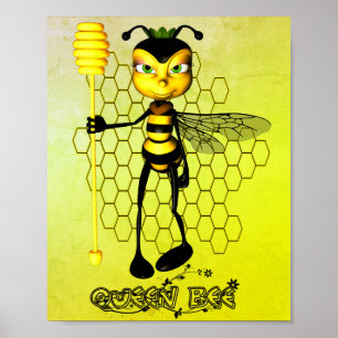 Affiche Abeille jaune et noire avec nid d'abeille