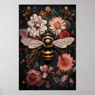 Affiche Abeille Lunatique Dans Une Fleur Sombre, Impressio
