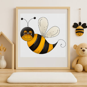 Affiche Abeille souriante personnage de bourdon amusant