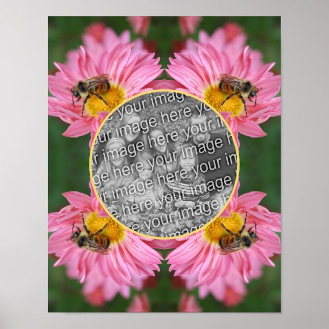 Affiche Abeille Sur Le Cadre Fleur Rose Daisy Ajouter Votr (Devant)