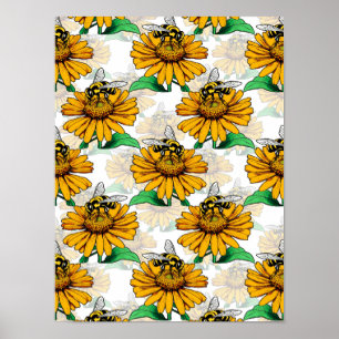 Affiche Abeille sur le Motif de fleurs de tournesol