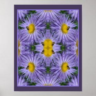 Affiche Abeille Sur Les Fleurs D'Aster Violet Nature Abstr