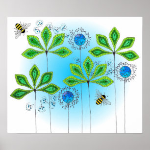 Affiche Abeille verte feutrée