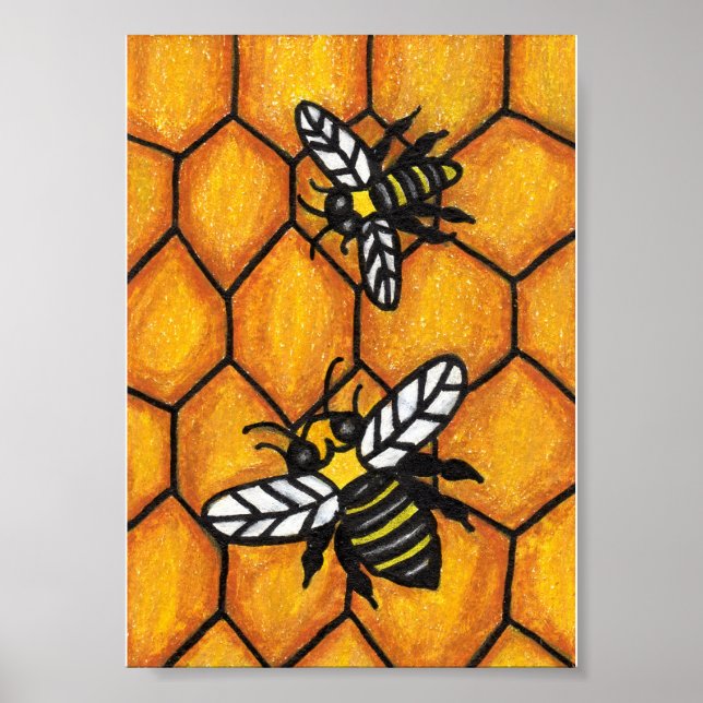 Affiche Abeilles bourdonnantes mignonnes sur Honeycomb (Devant)