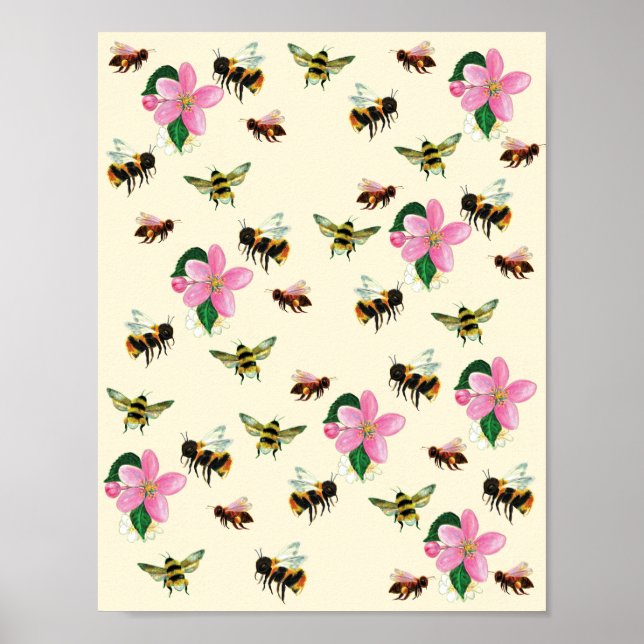 Affiche Abeilles et bourdons & fleurs de fruits (Devant)