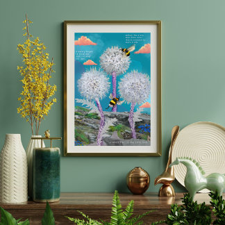 Affiche Abeilles rêveuses et pissenlits Art botanique mult