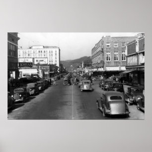 Affiche Aberdeen, WA - Vue sur Wishkan Street Downtown